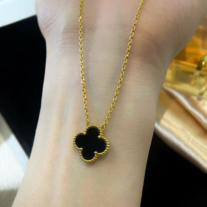 [CA]CLOVER 15MM BLACK ONYX SINGLE FLOWER NECKLACE