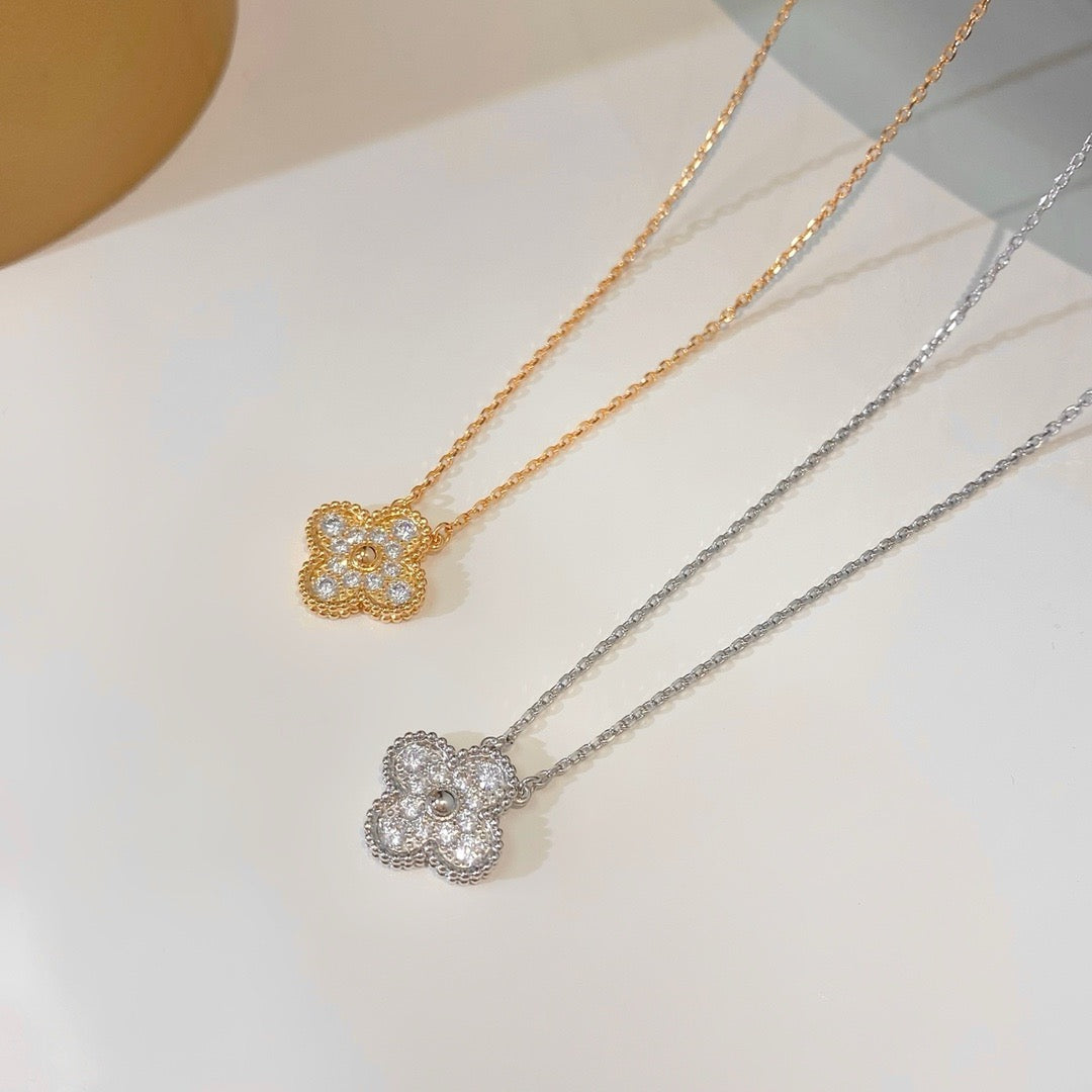 [CA]CLOVER 15MM DIAMOND SINGLE FLOWER NECKLACE