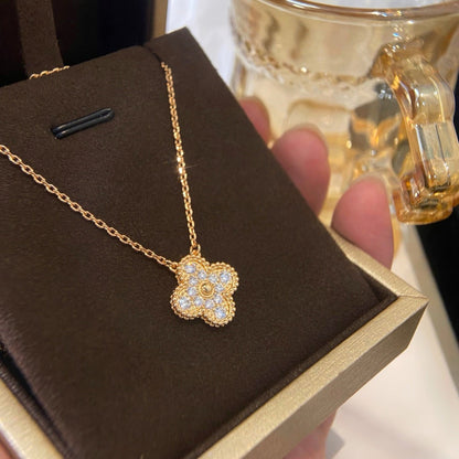 [CA]CLOVER 15MM DIAMOND SINGLE FLOWER NECKLACE