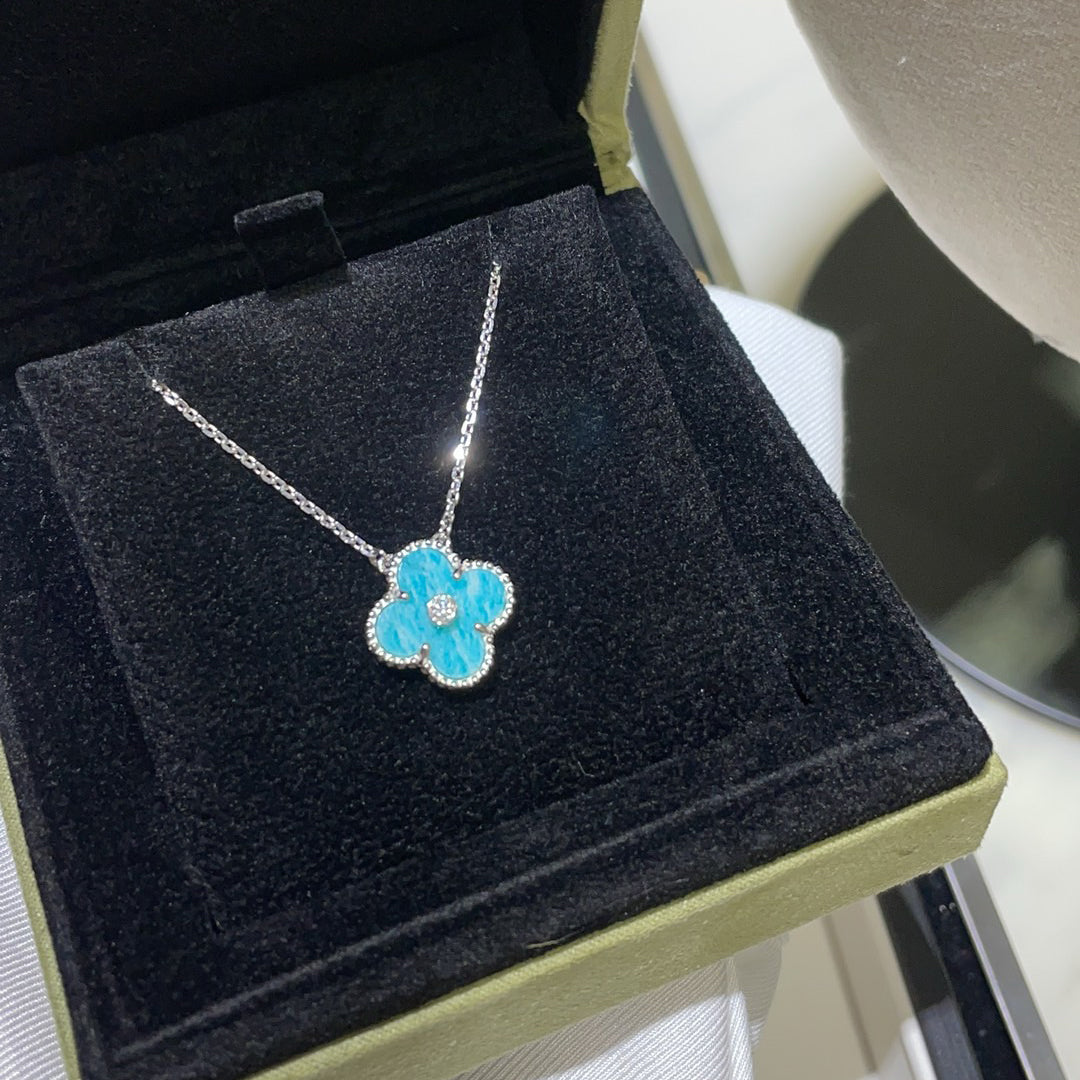 [CA]CLOVER 15MM DIAMOND SVRES PORCELAIN  NECKLACE SILVER