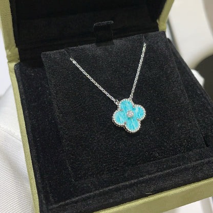 [CA]CLOVER 15MM DIAMOND SVRES PORCELAIN  NECKLACE SILVER