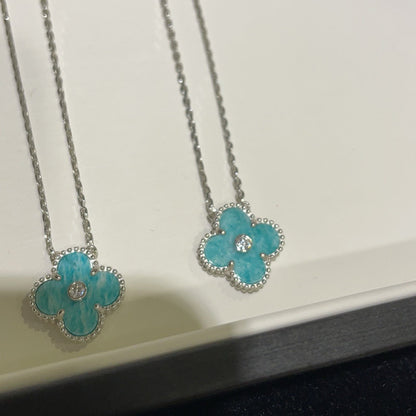 [CA]CLOVER 15MM DIAMOND SVRES PORCELAIN  NECKLACE SILVER