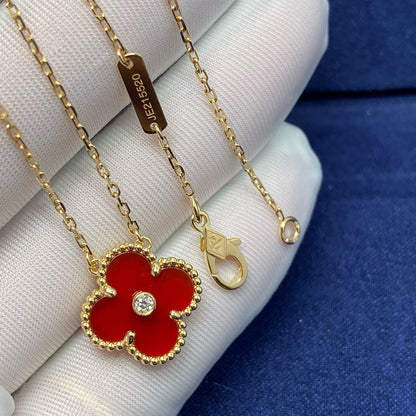 [CA]CLOVER 15MM DIAMOND CARNELIAN NECKLACE