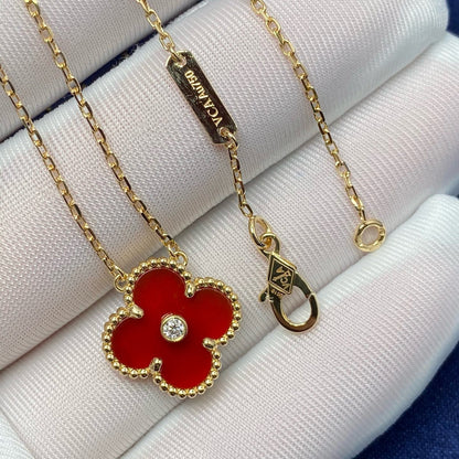 [CA]CLOVER 15MM DIAMOND CARNELIAN NECKLACE