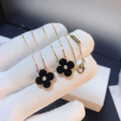 [CA]CLOVER 15MM DIAMOND ONYX NECKLACE