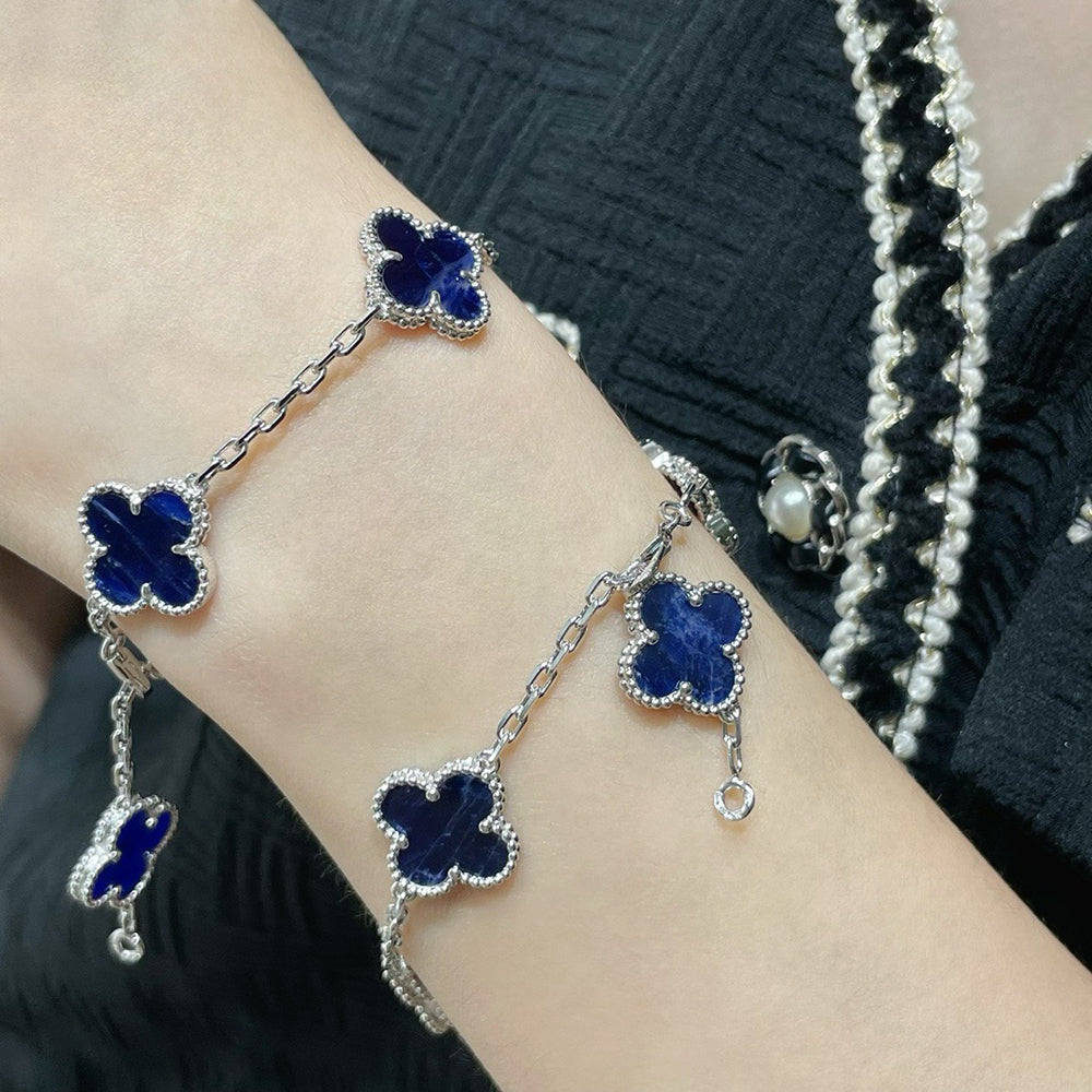 [CA]CLOVER 5 MOTIF PIETERSITE SILVER BRACELET