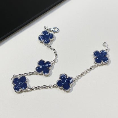 [CA]CLOVER 5 MOTIF PIETERSITE SILVER BRACELET