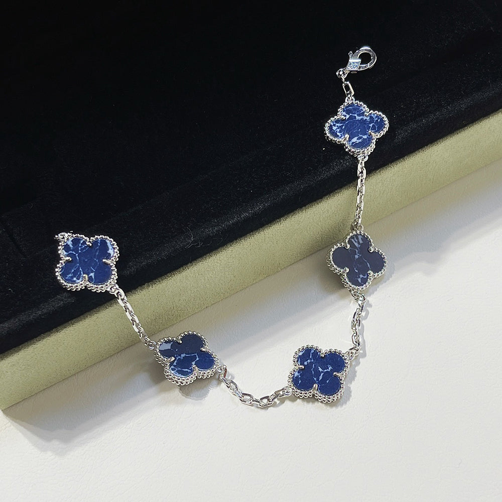 [CA]CLOVER 5 MOTIF PIETERSITE SILVER BRACELET