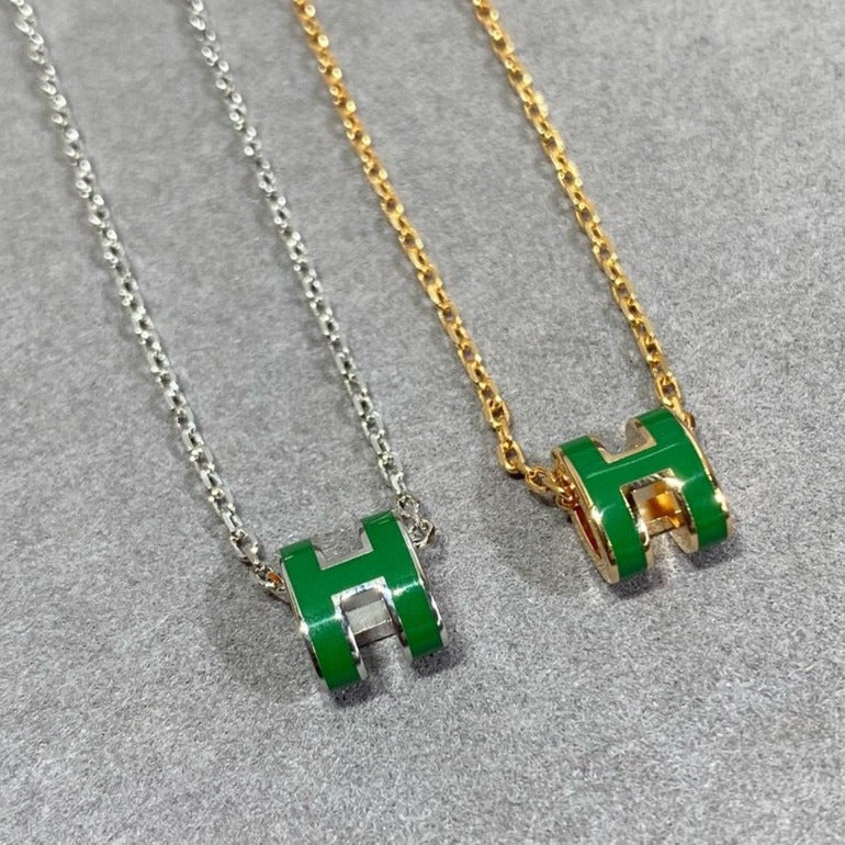 [CA]POP H GREEN NECKLACE SILVER AND GOLD