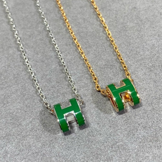 [CA]POP H GREEN NECKLACE SILVER AND GOLD