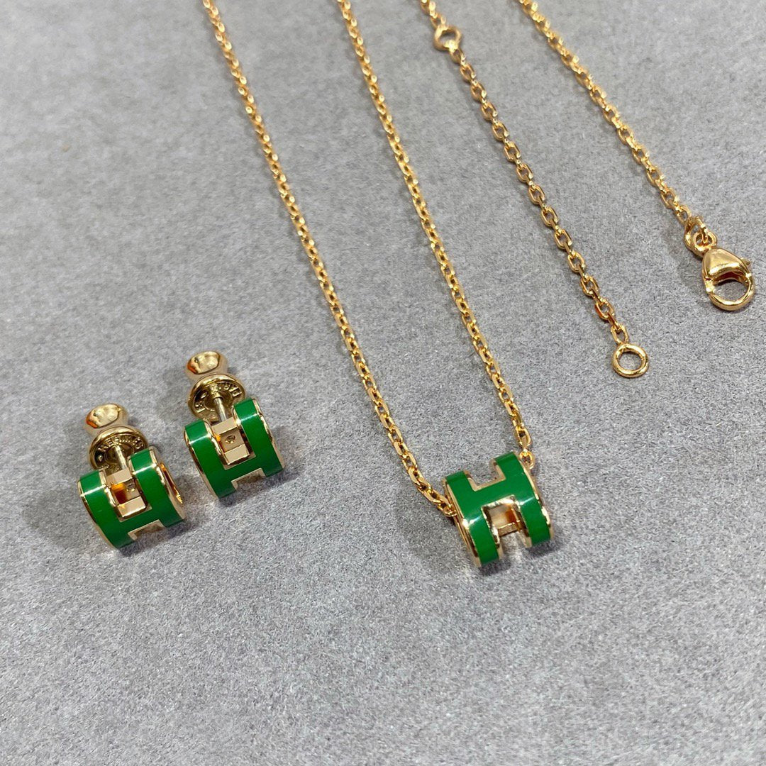 [CA]POP H GREEN NECKLACE SILVER AND GOLD