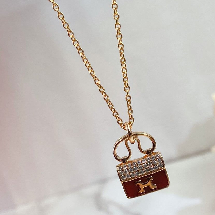 [CA]CONSTANCE RED PEDANT PINK GOLD NECKLACE