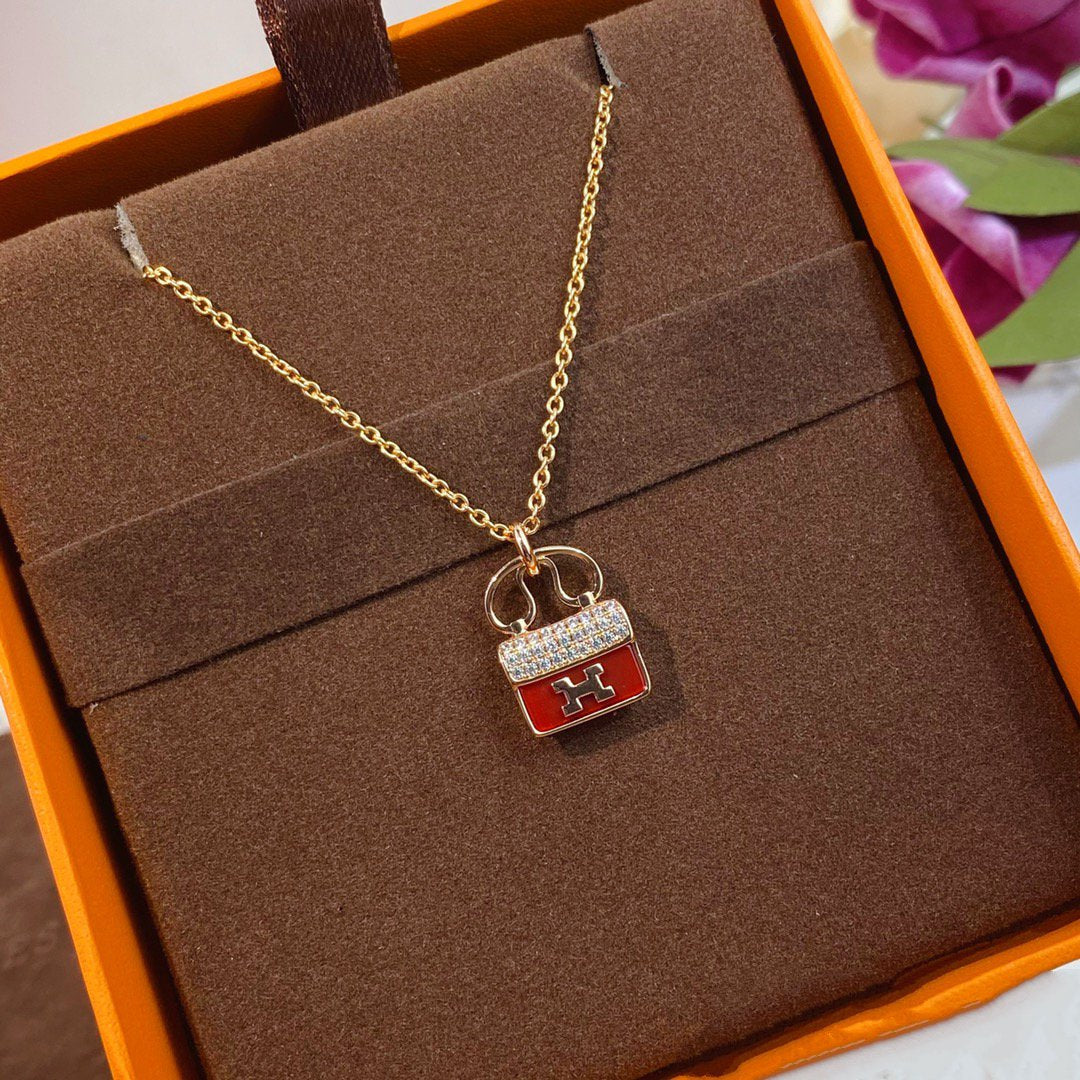 [CA]CONSTANCE RED PEDANT PINK GOLD NECKLACE