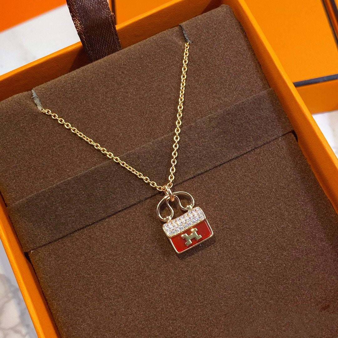 [CA]CONSTANCE RED PEDANT PINK GOLD NECKLACE