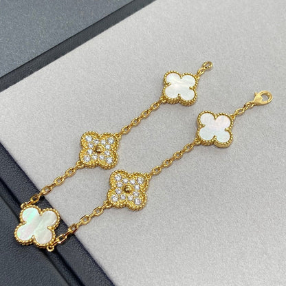 [CA]CLOVER BRACELET 5 MOTIF WHITE MOP DIAMOND