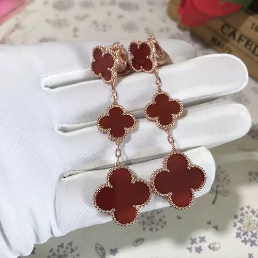 [CA]CLOVER 3 MOTIF CARNELIAN DROP EARRINGS