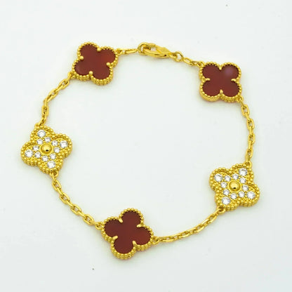 [CA]CLOVER 5 MOTIFS CARNELIAN DIAMOND BRACELET