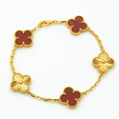 [CA]CLOVER  5 MOTIFS CARNELIAN GOLD BRACELET