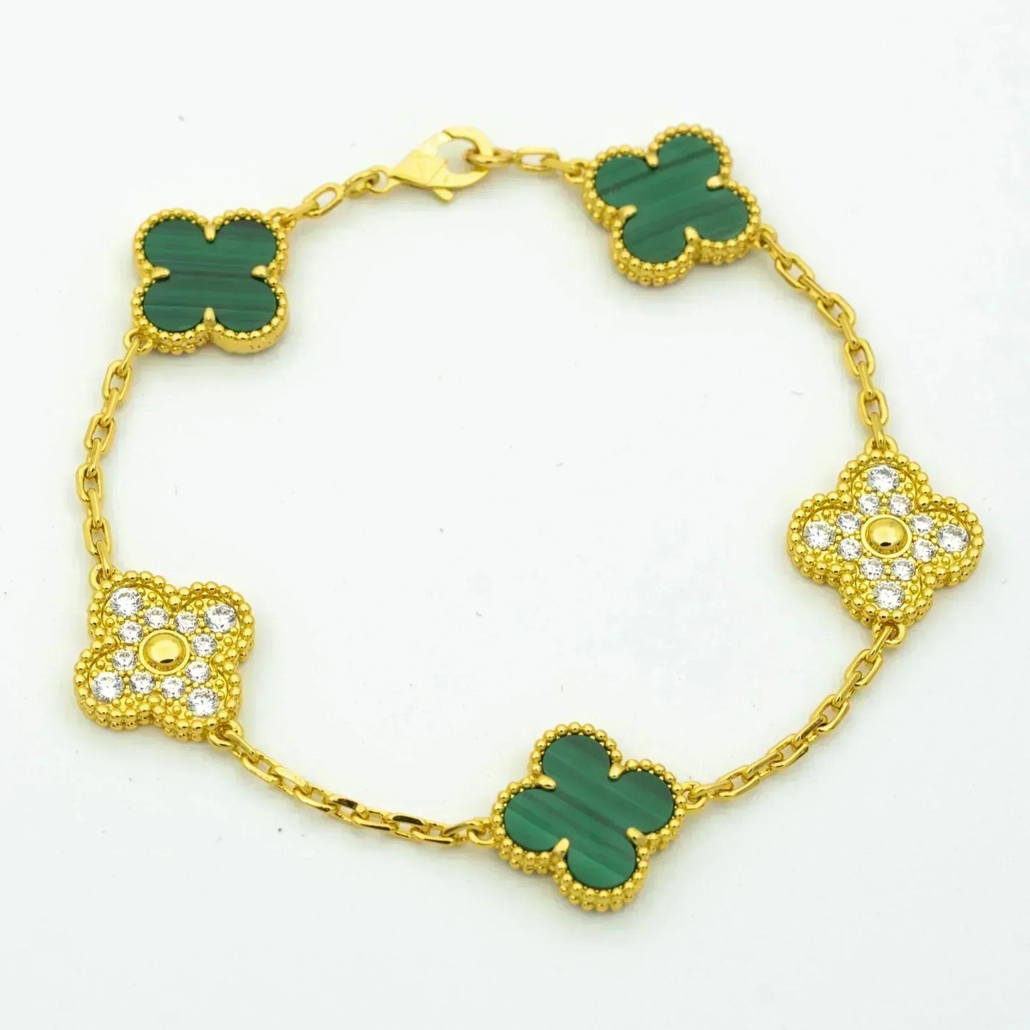 [CA]CLOVER  5 MOTIF MALACHITE DIAMOND BRACELET