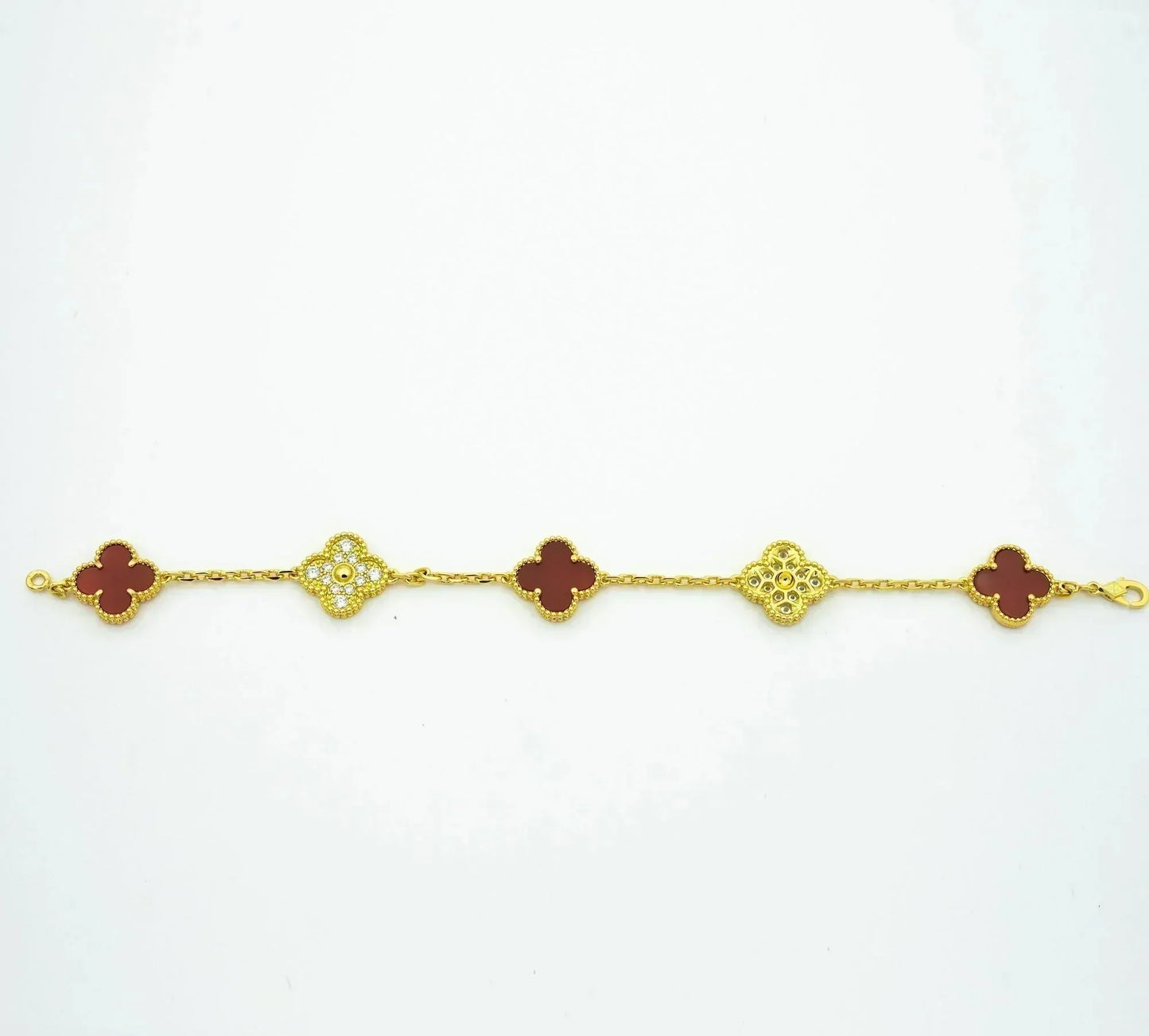 [CA]CLOVER 5 MOTIFS CARNELIAN DIAMOND BRACELET