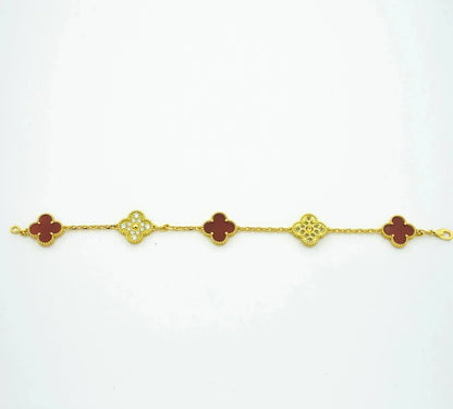 [CA]CLOVER 5 MOTIFS CARNELIAN DIAMOND BRACELET