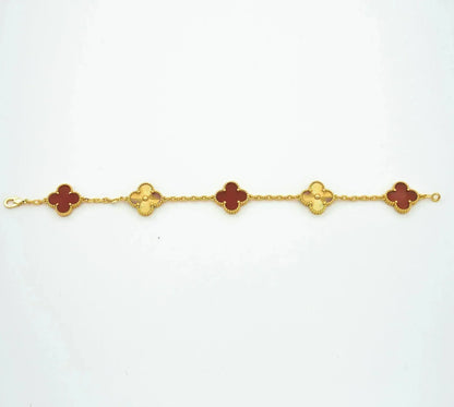 [CA]CLOVER  5 MOTIFS CARNELIAN GOLD BRACELET