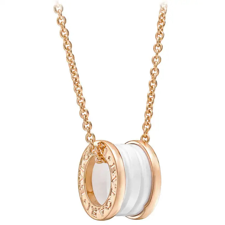 [CA]ZERO 1 WHITE CERAMIC PINK GOLD DIAMOND NECKLACE