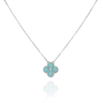 [CA]CLOVER 1 DIAMOND LIGHT BLUE SILVER NECKLACE