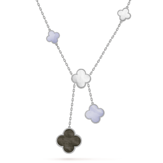 [CA]CLOVER MOP CHALCEDONY NECKLACE SILVER 6 MOTIF