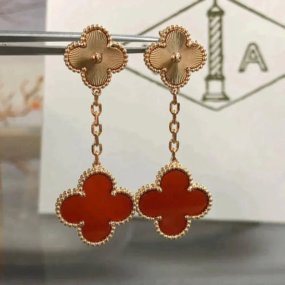 [CA]CLOVER 2 MOTIF  LASER CARNELIAN EARRINGS