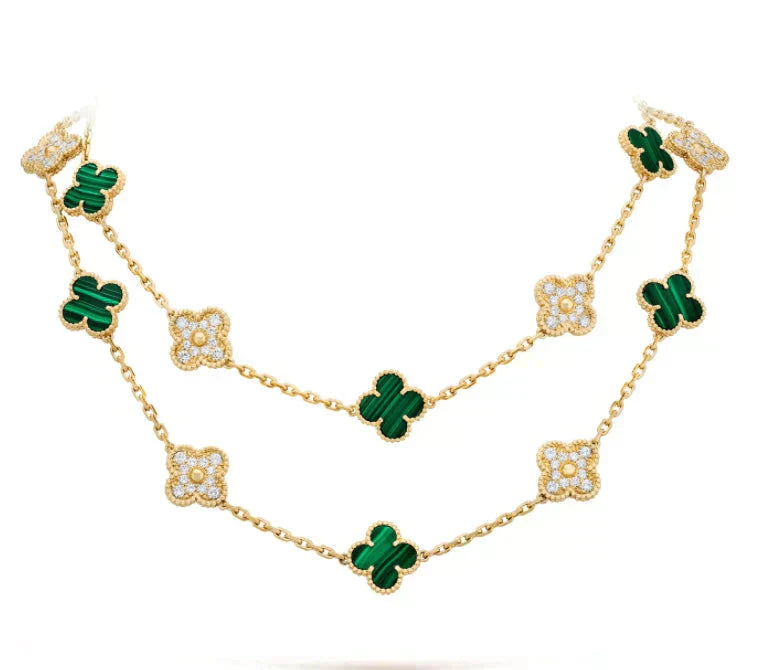 [CA]CLOVER 20 MOTIFS MALACHITE DIAMOND NECKLACE