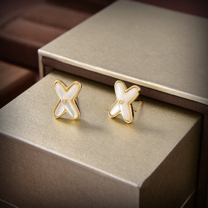 [CA]JEUX DE WHITE MOP GOLD DIAMOND EARRINGS