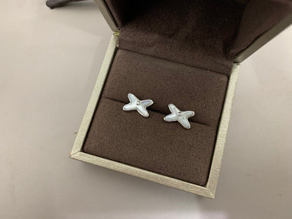 [CA]JEUX DE WHITE MOP SILVER DIAMOND EARRINGS