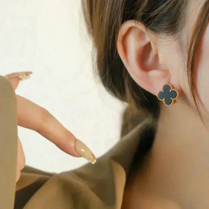 [CA]CLOVER MEDIUM 1 MOTIFS  ONYX STUD EARRINGS