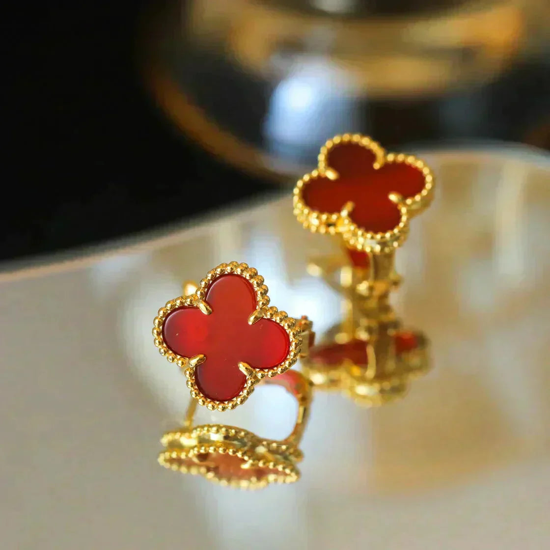 [CA]CLOVER MEDIUM 1 MOTIFS CARNELIAN  EARRINGS