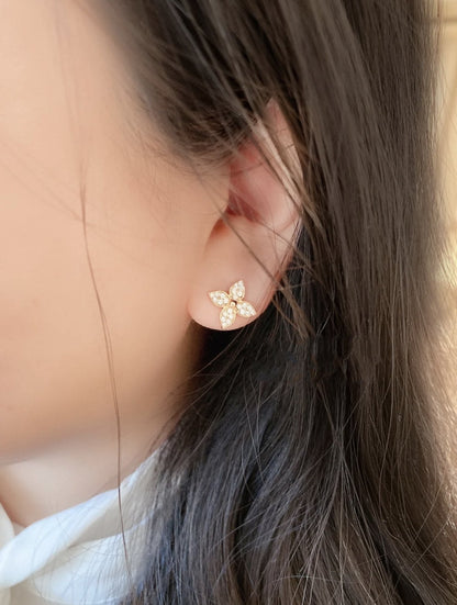 [CA]STAR BLOSSOM STUD EARRINGS PINK GOLD DIAMONDS