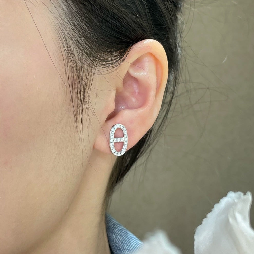 [CA]HM FULL DIAMOND PIG NOSE STUD EARRINGS