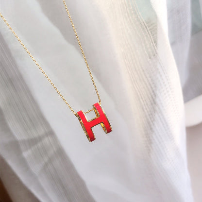 [CA]HM CLIC RED ENAMEL GOLD NECKLACE