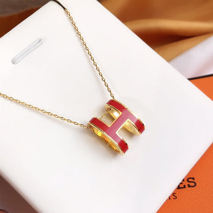 [CA]HM CLIC RED ENAMEL GOLD NECKLACE