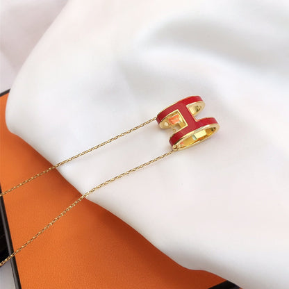 [CA]HM CLIC RED ENAMEL GOLD NECKLACE