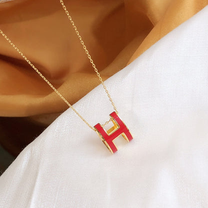 [CA]HM CLIC RED ENAMEL GOLD NECKLACE