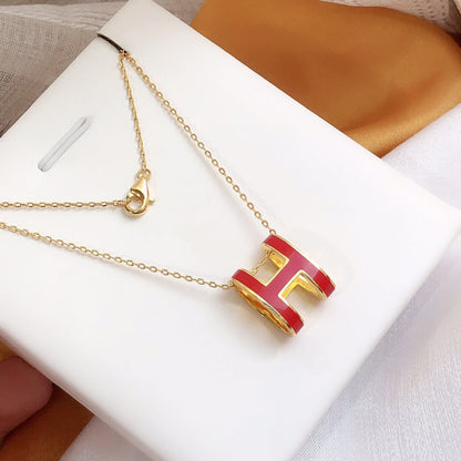 [CA]HM CLIC RED ENAMEL GOLD NECKLACE