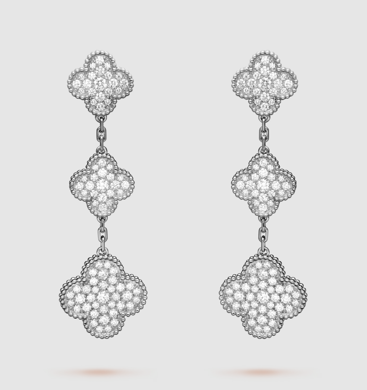 [CA]CLOVER 3 MOTIF DIAMOND SILVER DROP EARRINGS