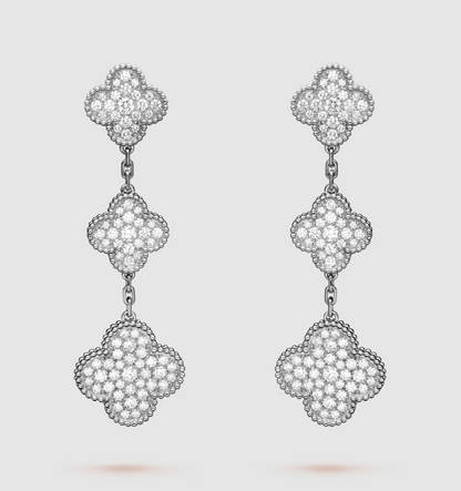 [CA]CLOVER 3 MOTIF DIAMOND SILVER DROP EARRINGS