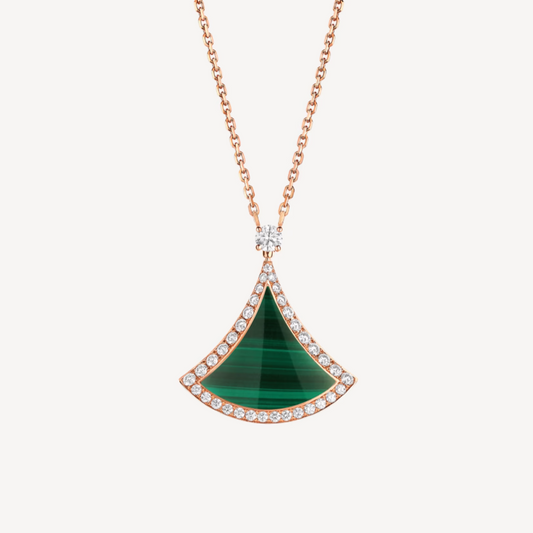 [CA]DREAM MALACHITE DIAMOND PAVED PINK GOLD NECKLACE