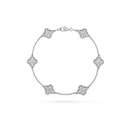 [CA]CLOVER 6 MOTIF SILVER DIAMOND BRACELET