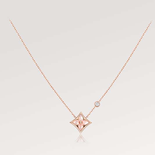 [CA]STAR PINK MOP 1 DIAMOND PINK GOLD NECKLACE