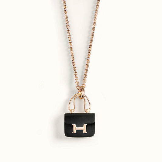 [CA]CONSTANCE BLACK PEDANT PINK GOLD NECKLACE