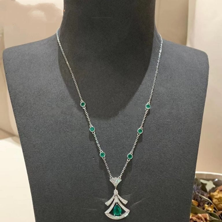 [CA]DREAM NECKLACE MALACHITE DIAMOND SILVER