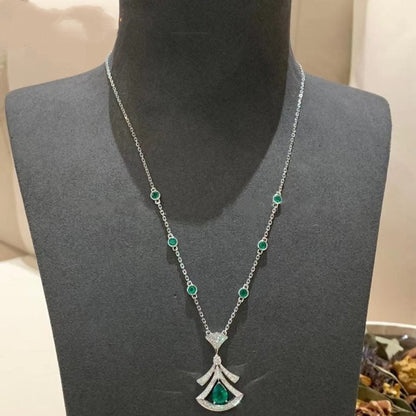 [CA]DREAM NECKLACE MALACHITE DIAMOND SILVER